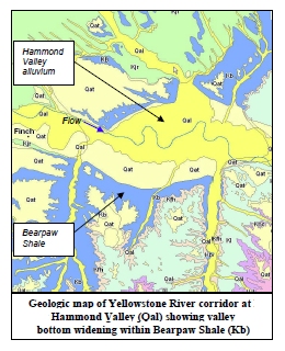 Map showing geologic influences on valley bottom width.